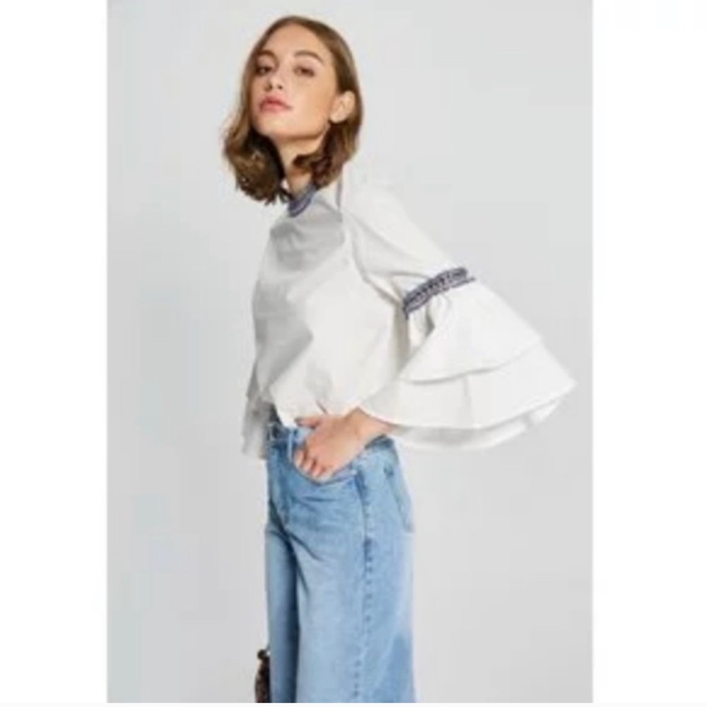 Few Moda Bell Sleeve Top Blouse Boho Large NWT New